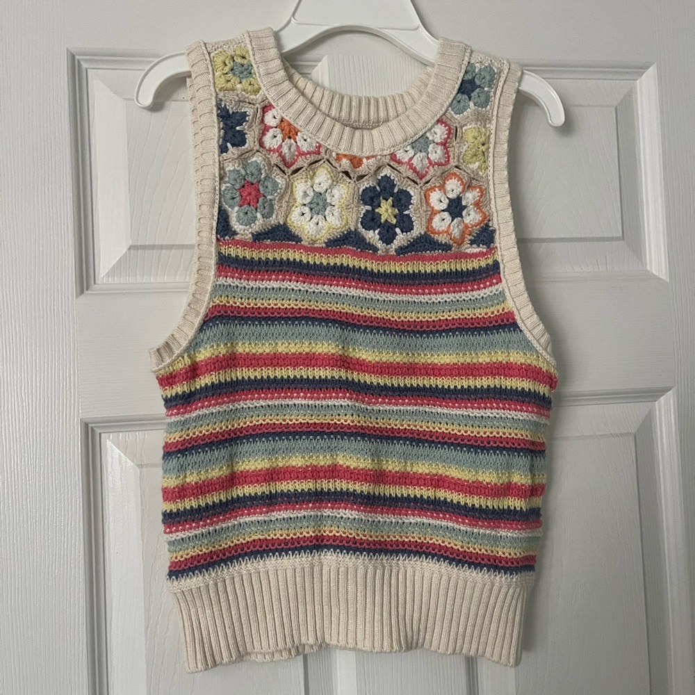 American Eagle Outfitters Multicolor Striped Crochet Tank Top